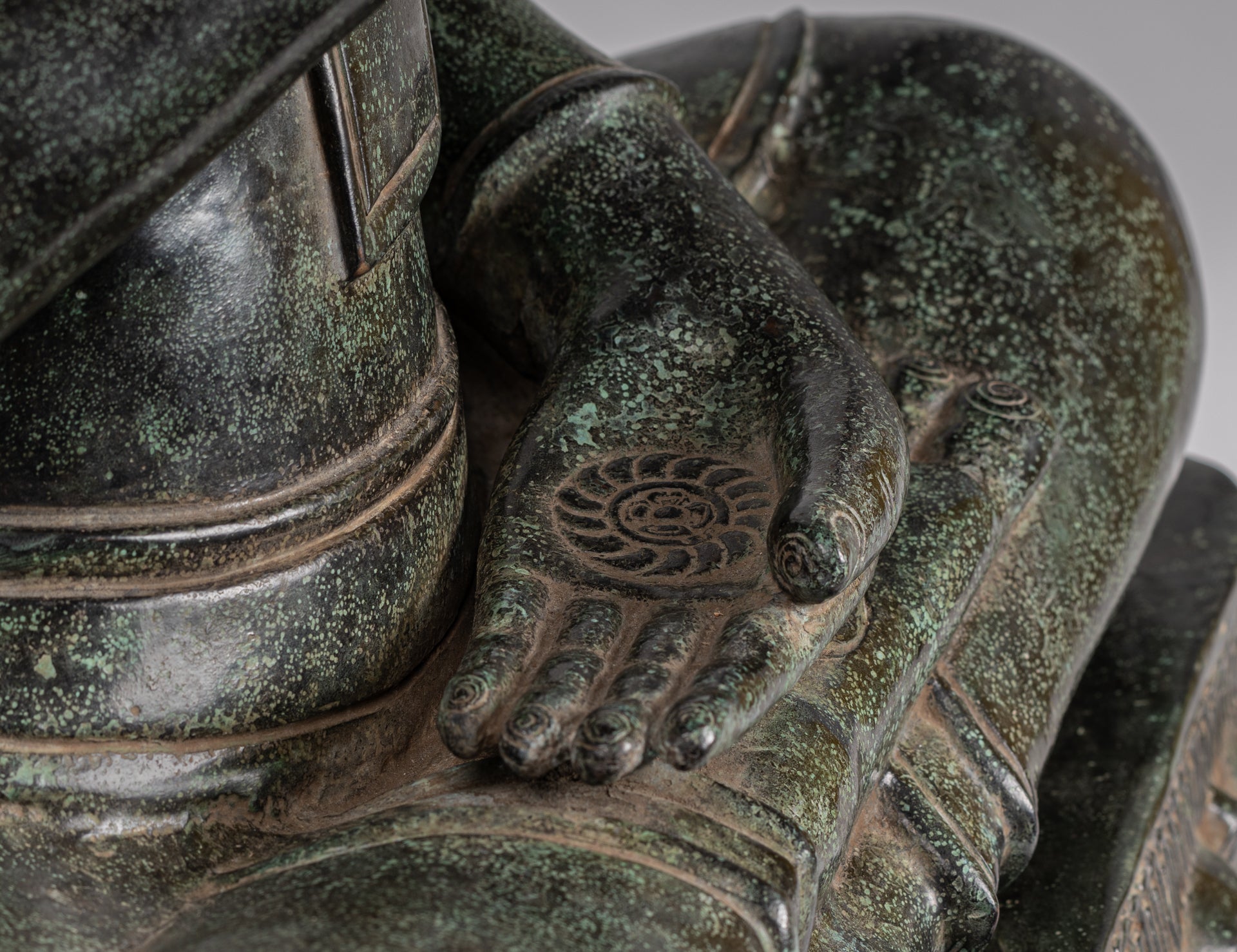 Buddha - Antique Khmer Style Bronze Enthroned Teaching Buddha Statue - 95cm/38"