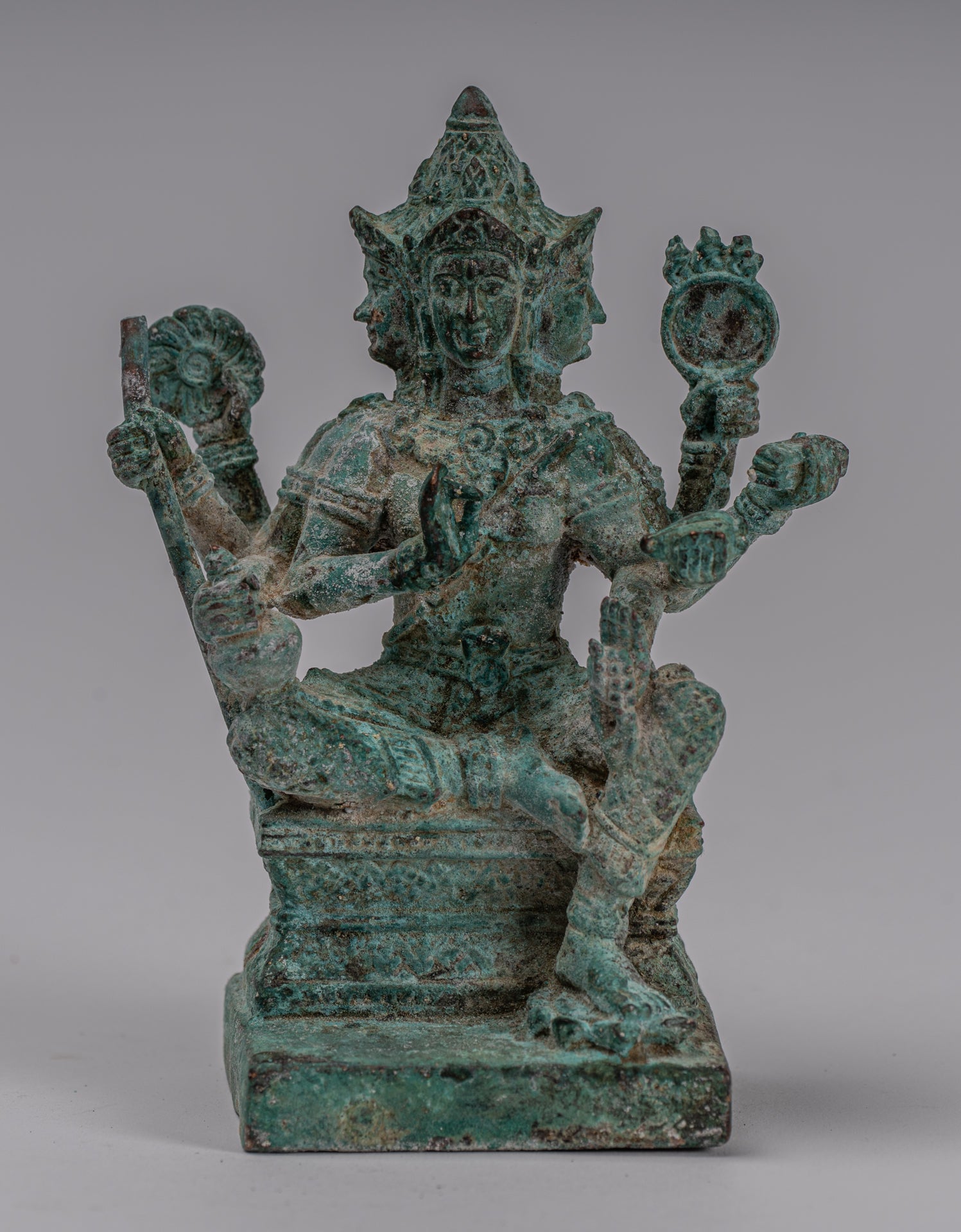 Brahma Statue - Antique Khmer Style Bronze Brahma - Hindu God Creation - 14cm/6"