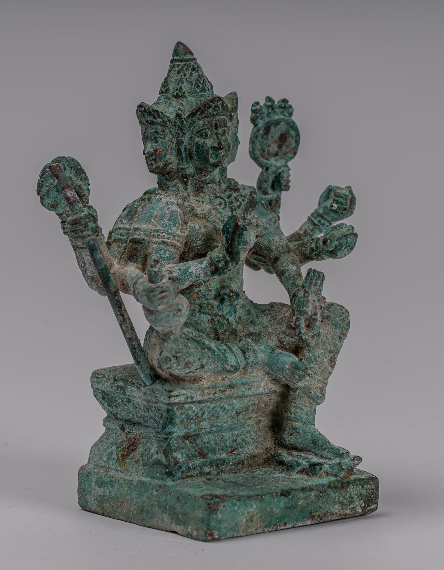 Brahma Statue - Antique Khmer Style Bronze Brahma - Hindu God Creation - 14cm/6"