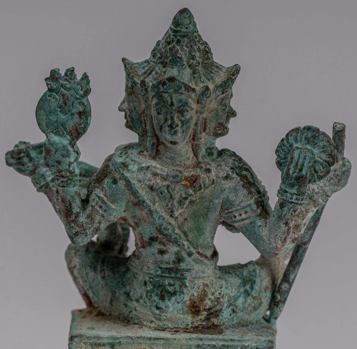 Brahma Statue - Antique Khmer Style Bronze Brahma - Hindu God Creation - 14cm/6"