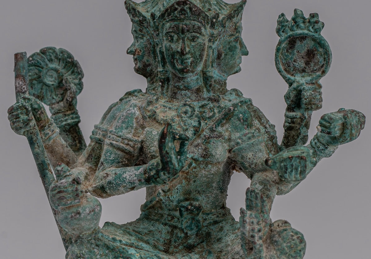 Brahma Statue - Antique Khmer Style Bronze Brahma - Hindu God Creation - 14cm/6"
