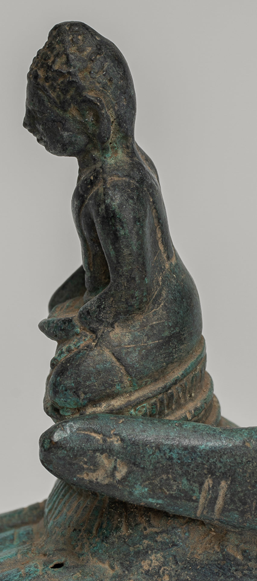 Freestanding Antique Khmer Style Bronze Hand & Buddha - 12cm/5"