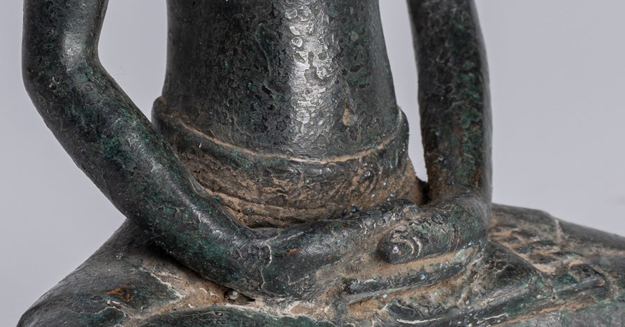 Rishi Statue - Antique Khmer Style Seated Bronze Rishi or Wise Man - 17cm/7"