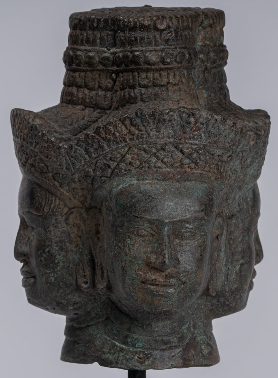 Brahma Statue - Antique Khmer in stile Khmer Monte Bronzo Brahma Head - Hindu God Creation - 24 cm/10 "