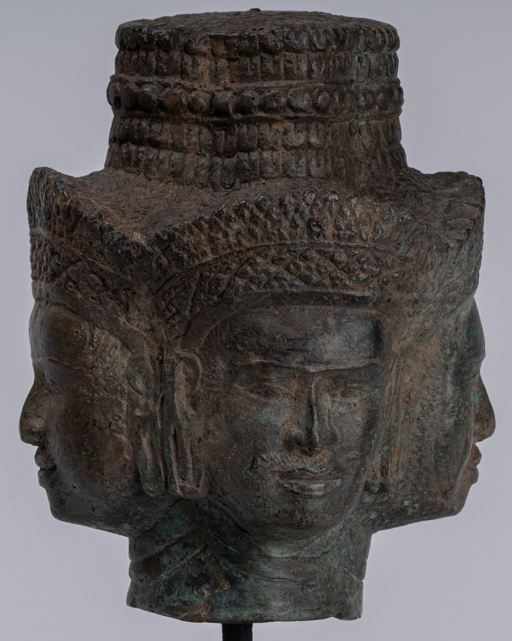 Brahma Statue - Antique Khmer in stile Khmer Monte Bronzo Brahma Head - Hindu God Creation - 24 cm/10 "