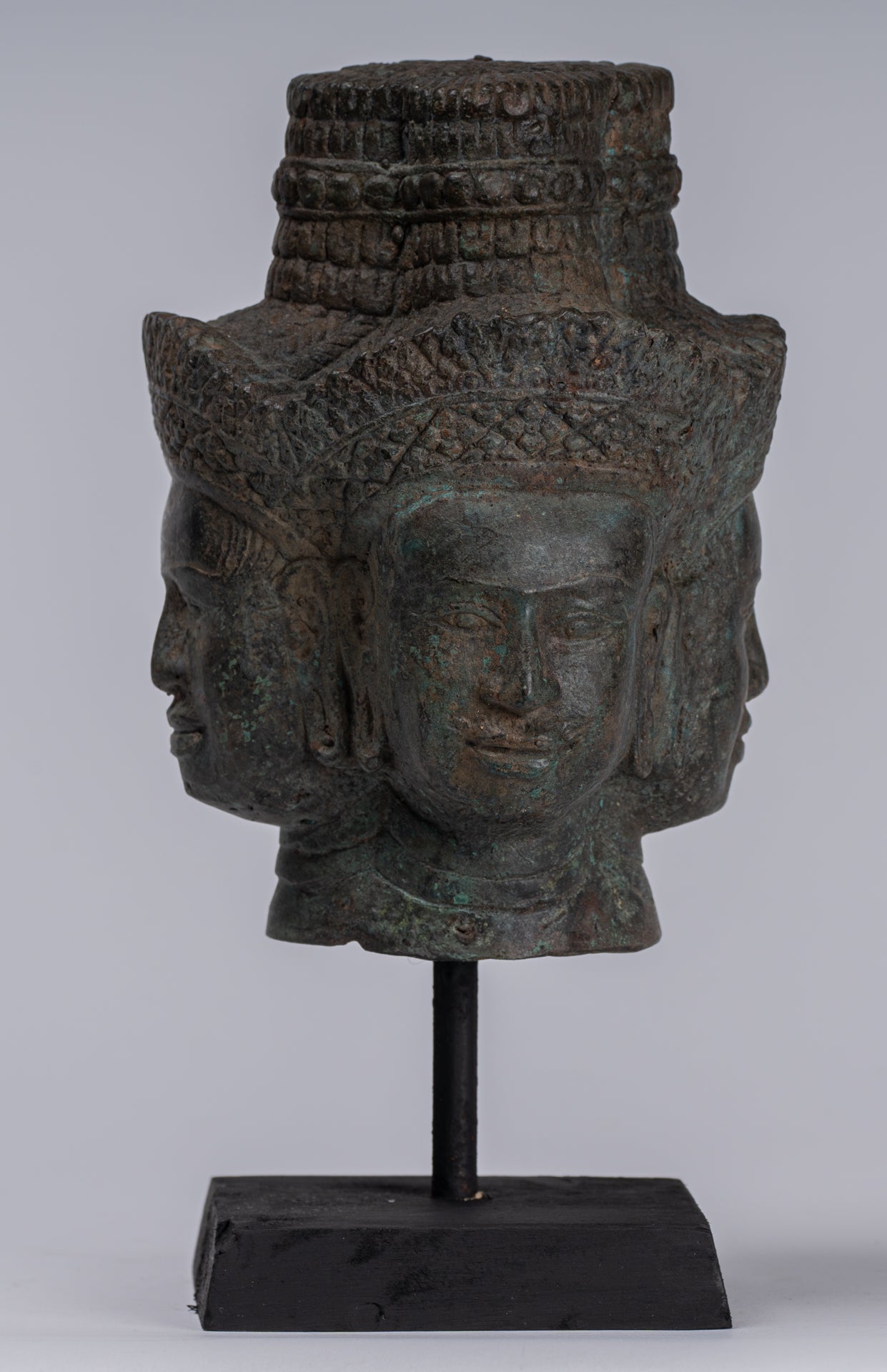 Brahma Statue - Antique Khmer in stile Khmer Monte Bronzo Brahma Head - Hindu God Creation - 24 cm/10 "
