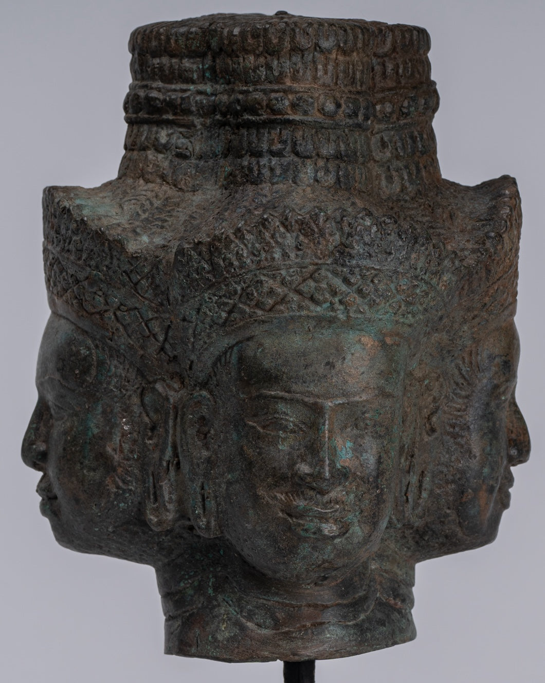 Brahma Statue - Antique Khmer in stile Khmer Monte Bronzo Brahma Head - Hindu God Creation - 24 cm/10 "
