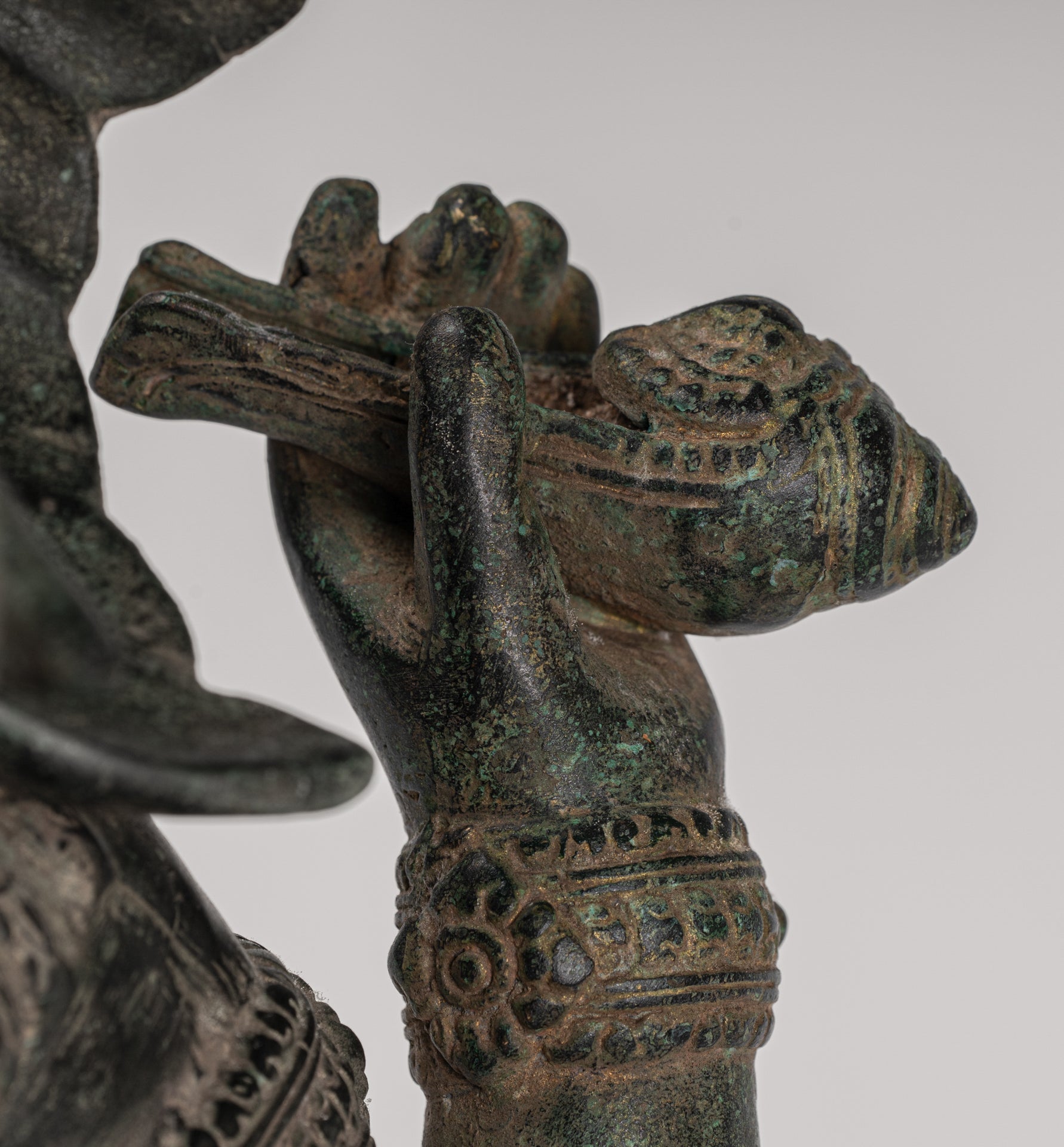 Ganesha Statue - Antique Khmer Style Angkor Wat Bronze Seated Four Arm Ganesh Statue - 38cm/15"