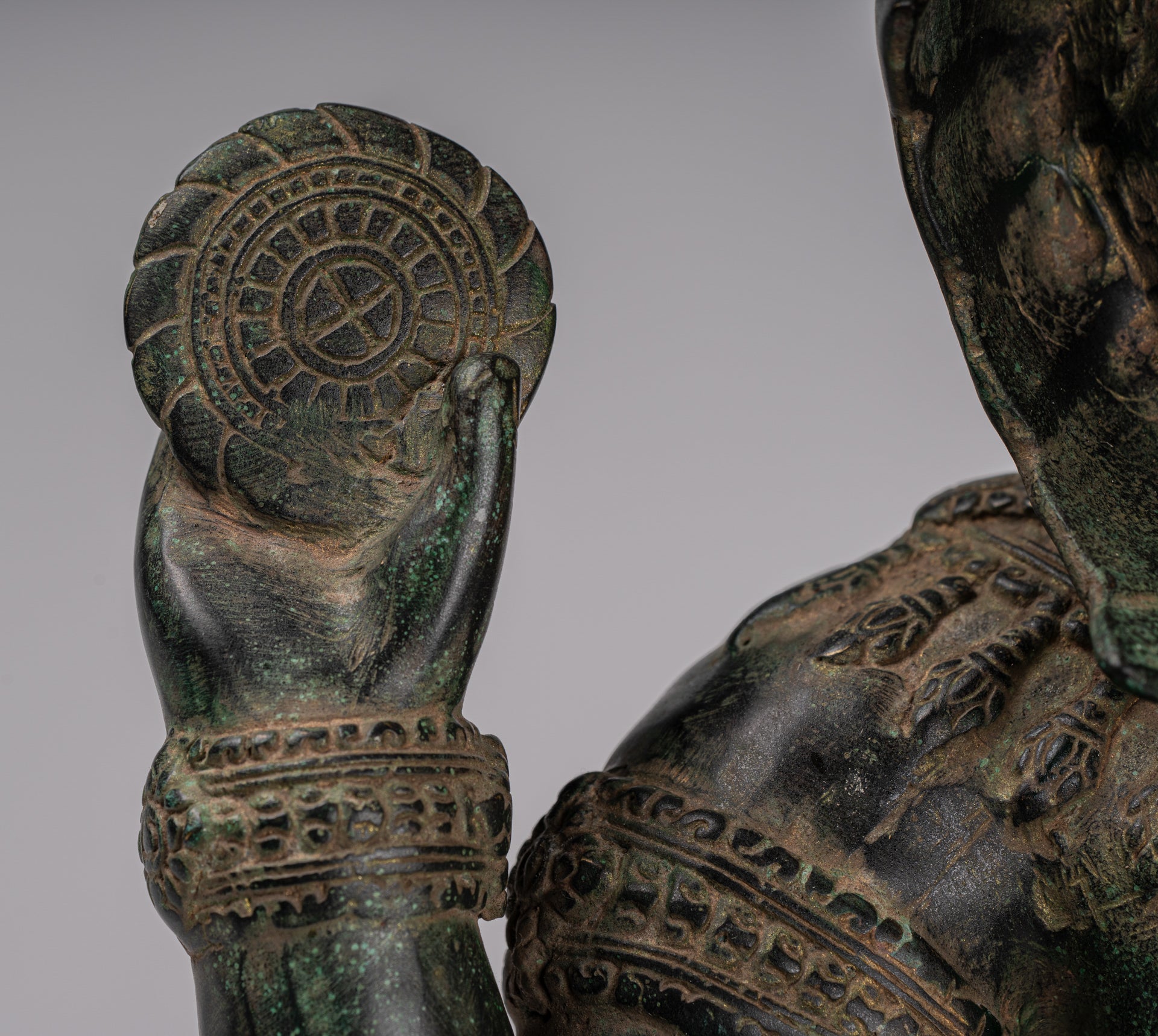 Ganesha Statue - Antique Khmer Style Angkor Wat Bronze Seated Four Arm Ganesh Statue - 38cm/15"