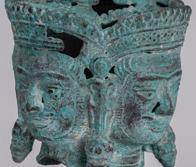 Brahma Statue - Antique Khmer in stile Khmer Monte Bronzo Brahma Head - Hindu God Creation - 18 cm/7 "