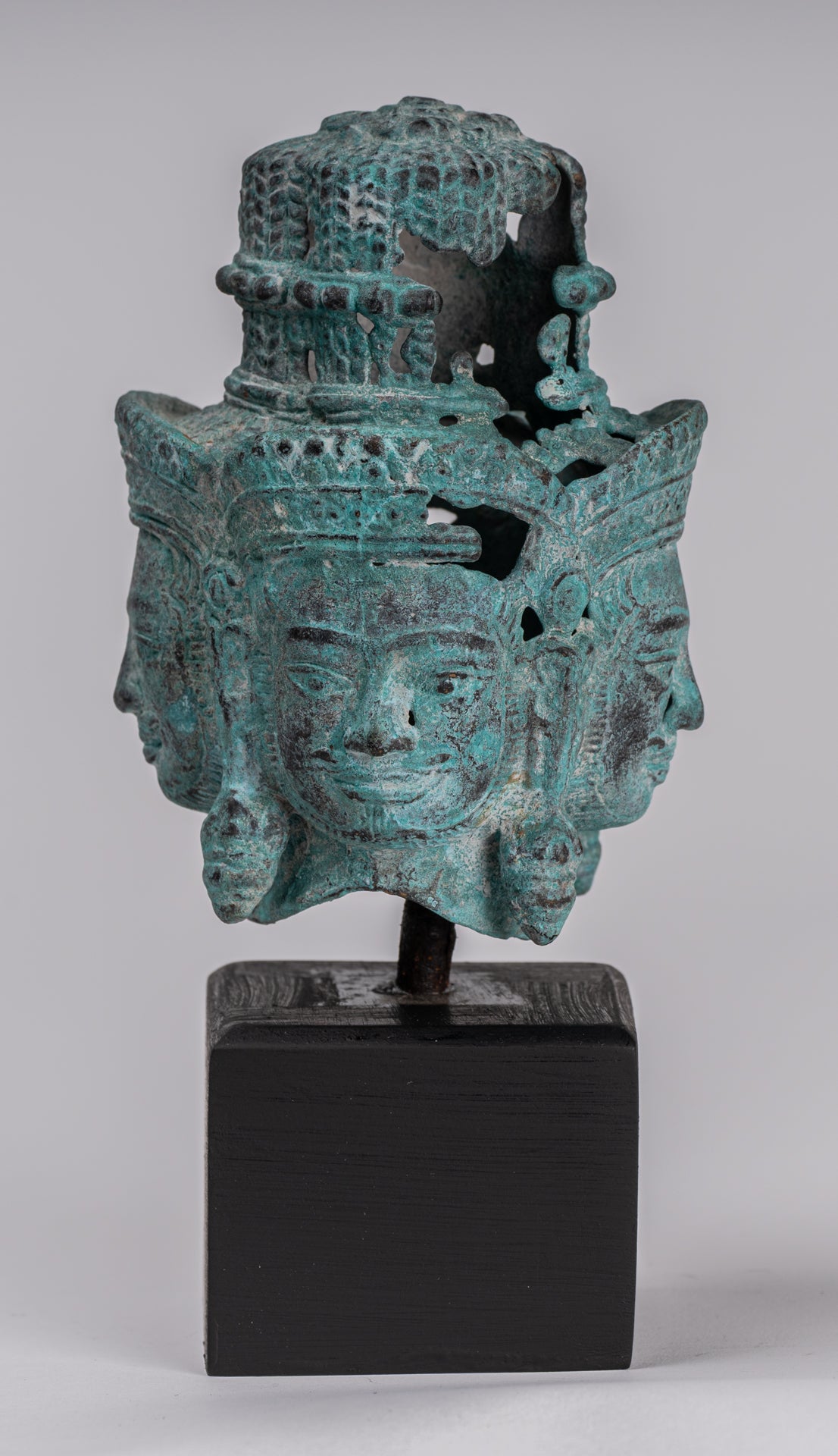 Brahma Statue - Antique Khmer in stile Khmer Monte Bronzo Brahma Head - Hindu God Creation - 18 cm/7 "