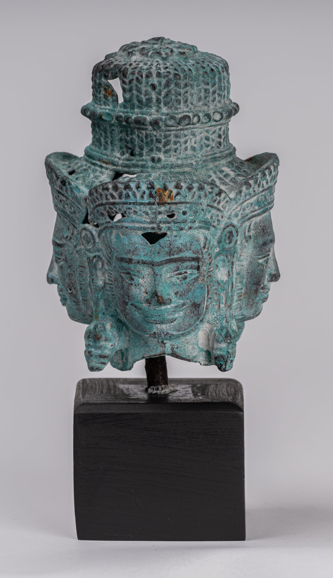 Brahma Statue - Antique Khmer in stile Khmer Monte Bronzo Brahma Head - Hindu God Creation - 18 cm/7 "