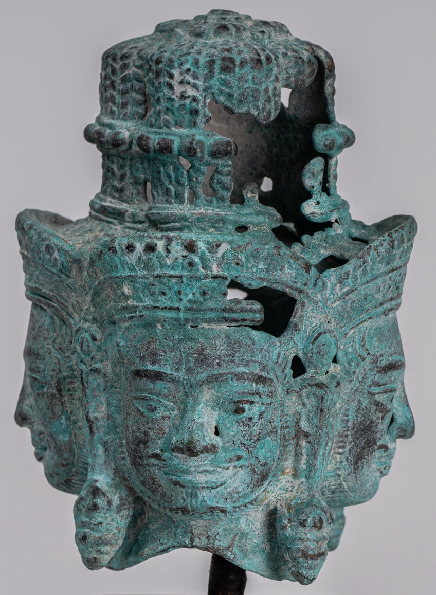 Brahma Statue - Antique Khmer in stile Khmer Monte Bronzo Brahma Head - Hindu God Creation - 18 cm/7 "