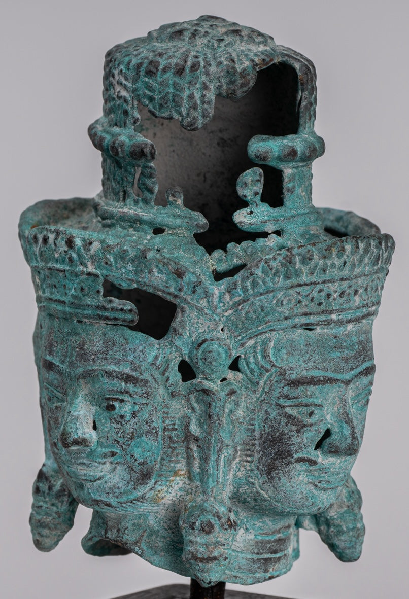 Brahma Statue - Antique Khmer in stile Khmer Monte Bronzo Brahma Head - Hindu God Creation - 18 cm/7 "