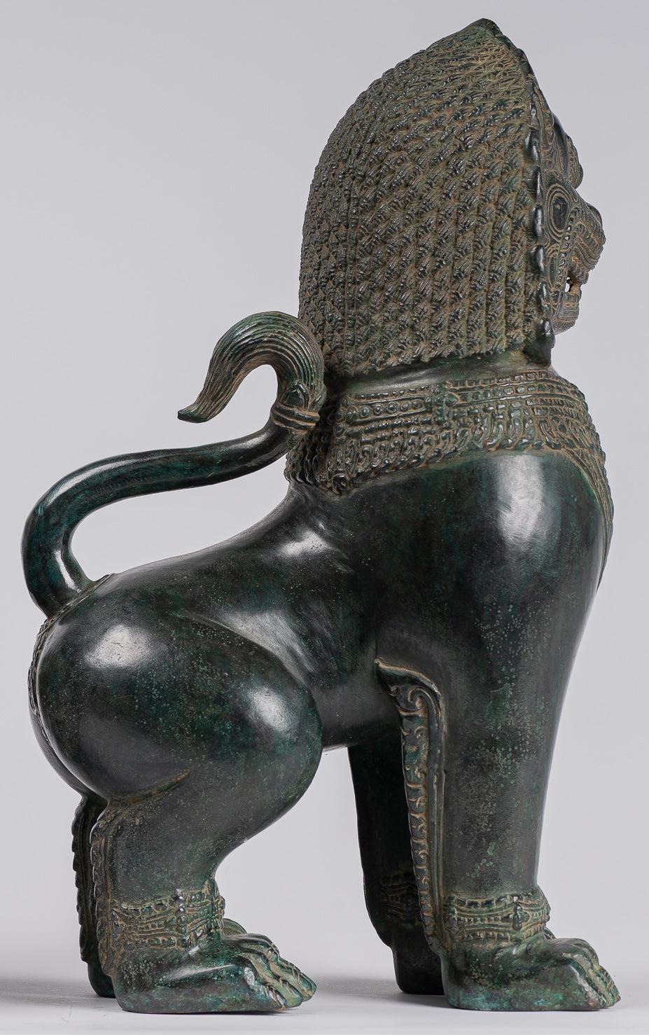 Temple Lions - Antique Khmer Style Bronze Standing Temple Guardians or Lions - 38cm/15"