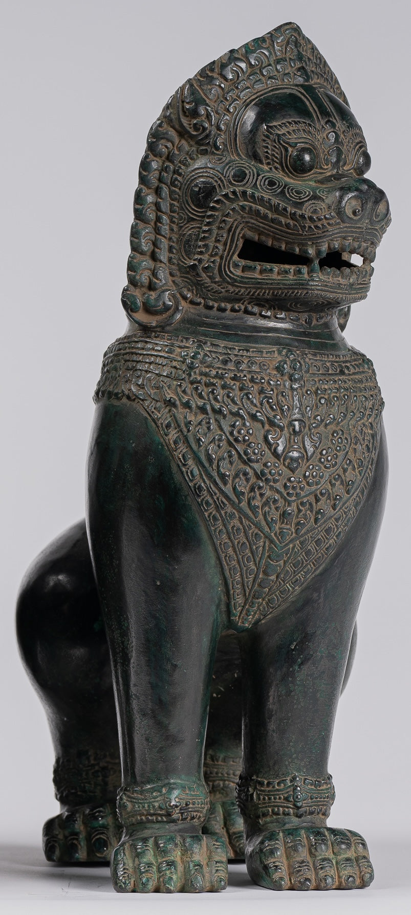 Temple Lions - Antique Khmer Style Bronze Standing Temple Guardians or Lions - 38cm/15"