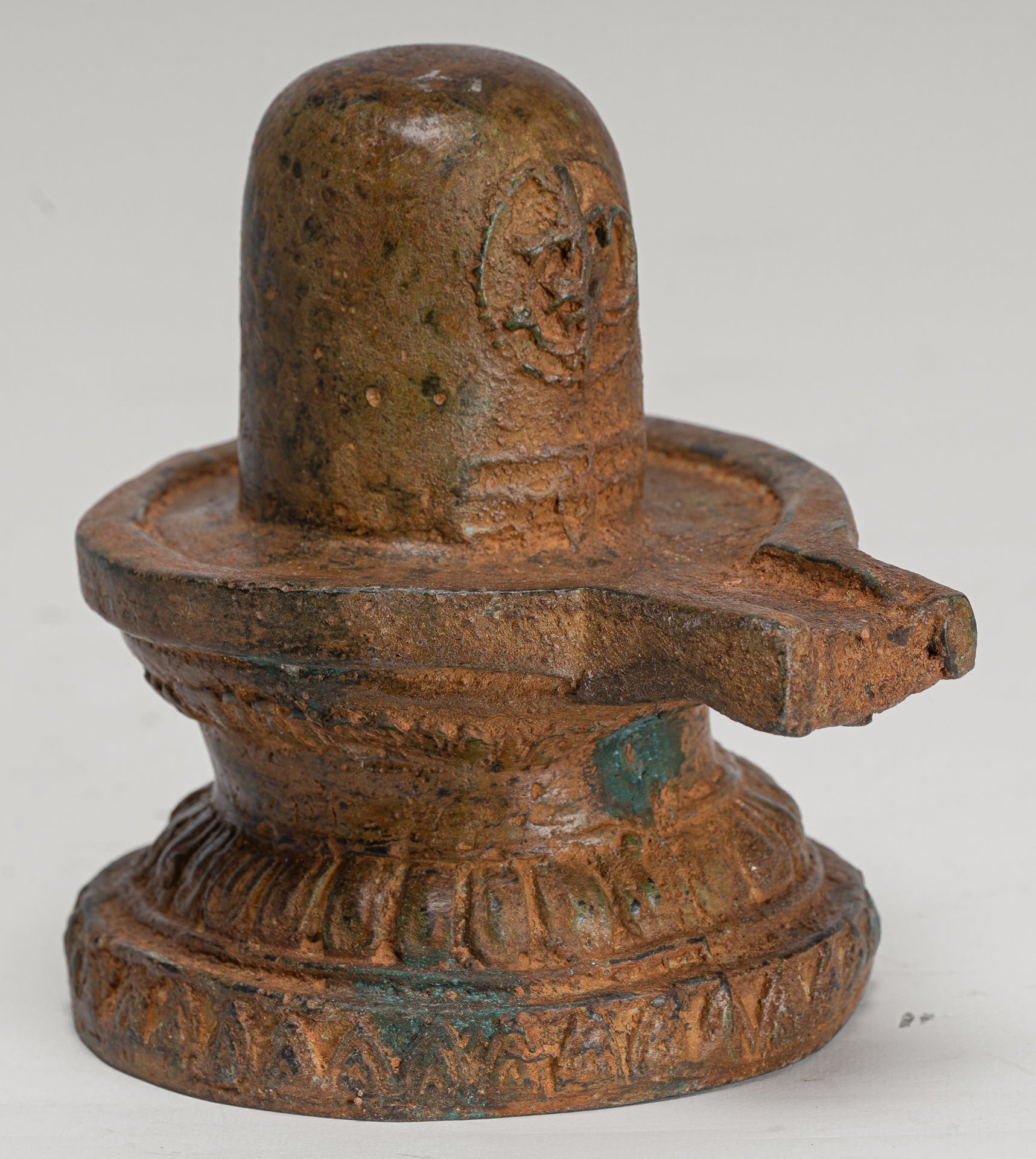 Linga - Antique Indian Style South Asia Bronze Shiva Linga / Lingnum & Yoni - 15cm/6"