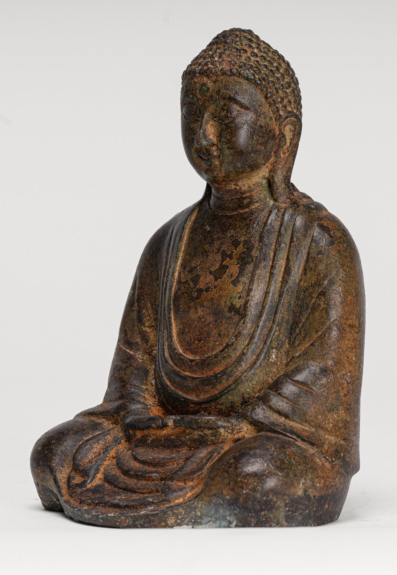Japanese Buddha - Antique Japanese Style Bronze Seated Meditation Amitabha Buddha Statue - 18cm/7" (Copy)