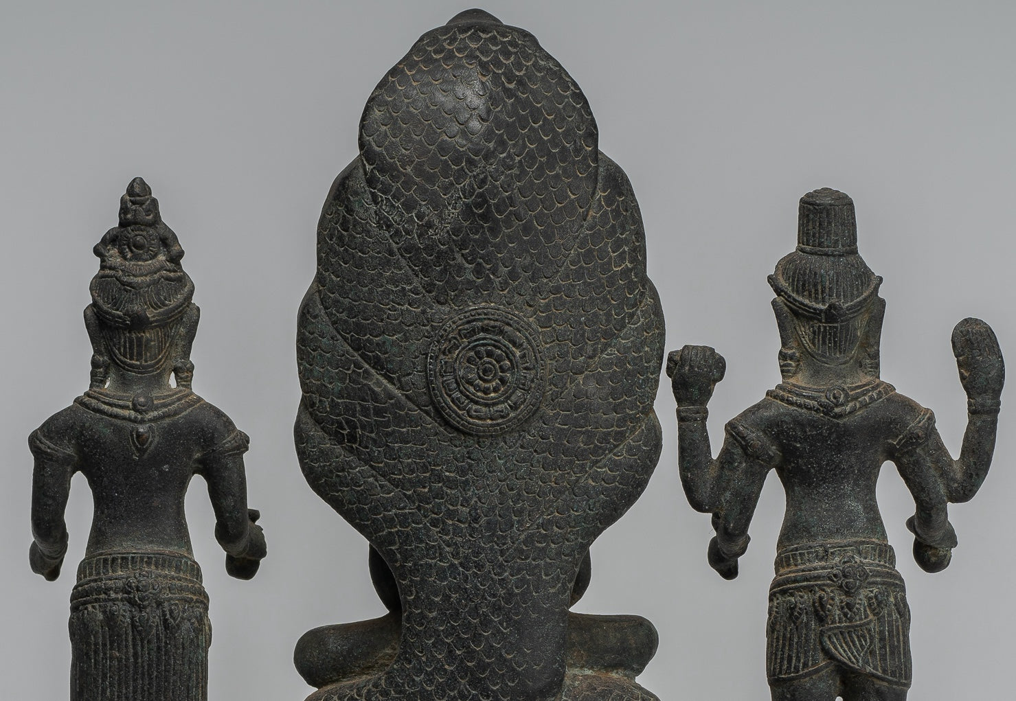 Estatua de Buda - Meditación de estilo de bayón antiguo Buda. Vishnu y Lakshmi- 36cm/14 "