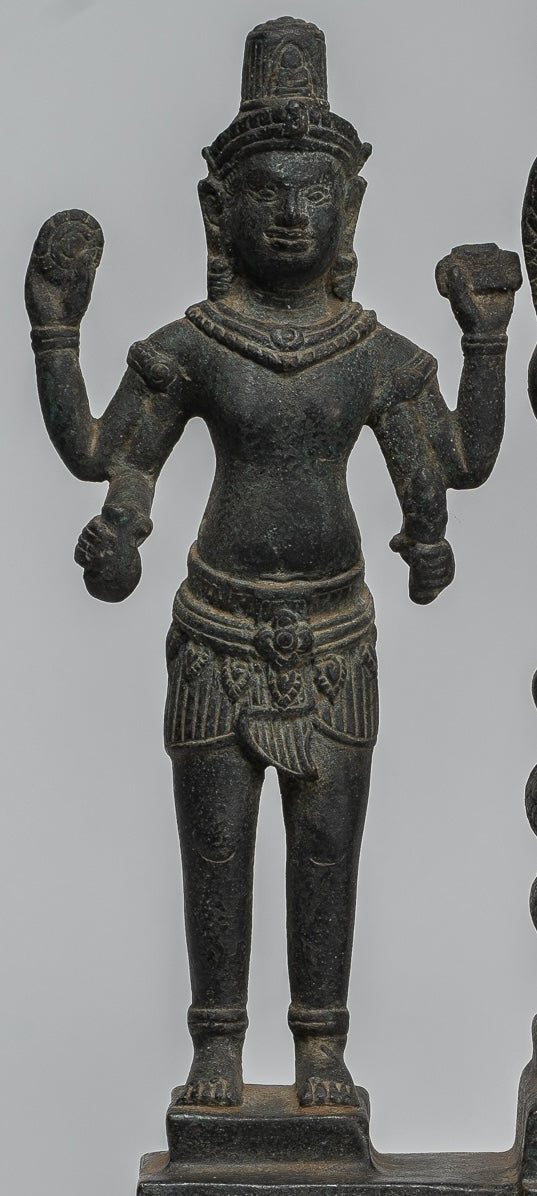 Estatua de Buda - Meditación de estilo de bayón antiguo Buda. Vishnu y Lakshmi- 36cm/14 "