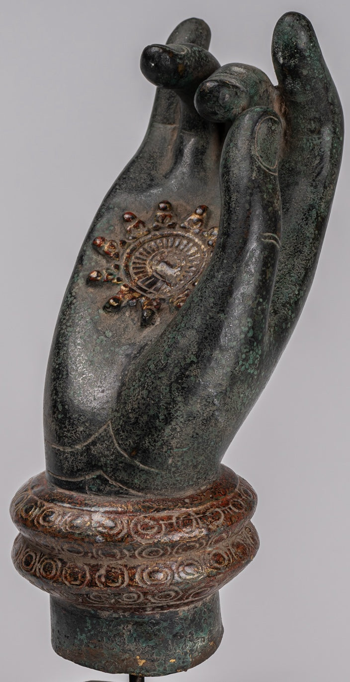 Mano de enseñanza de bronce del sudeste asiático de estilo jemer montado - 29 cm/12 "