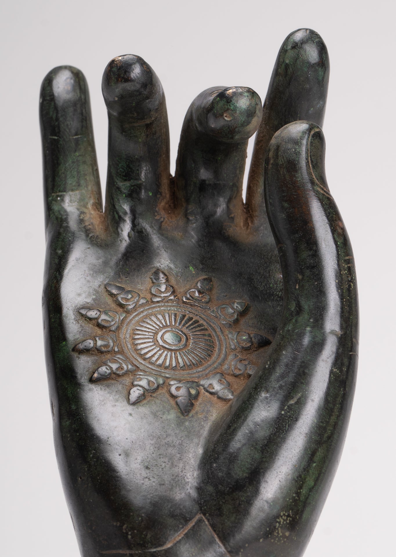 Mounted Antique Khmer Style Southeast Asia Bronze Teaching Hand - 29cm/12"