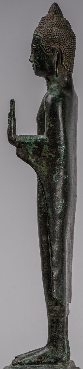 Buddha Statue - Antique Khmer Style Bronze Standing Abhaya Protection Buddha Statue - 52cm/21"