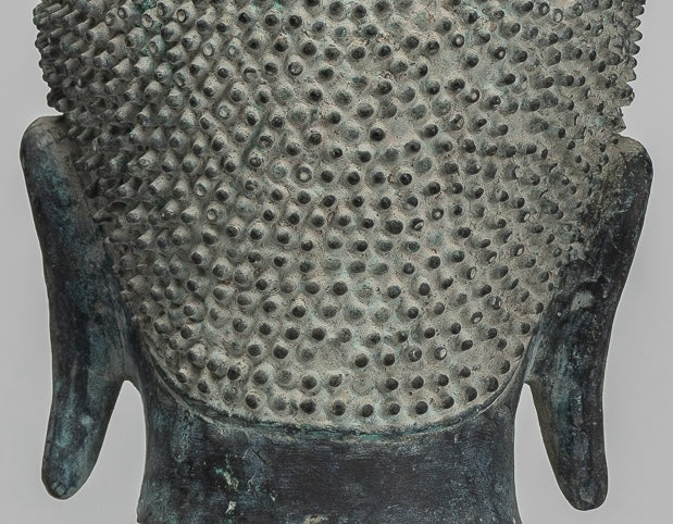 Estatua de Buda - Cabeza de Buda Montada de Bronce Estilo de Bronce Antiguo - 29 cm/12 "