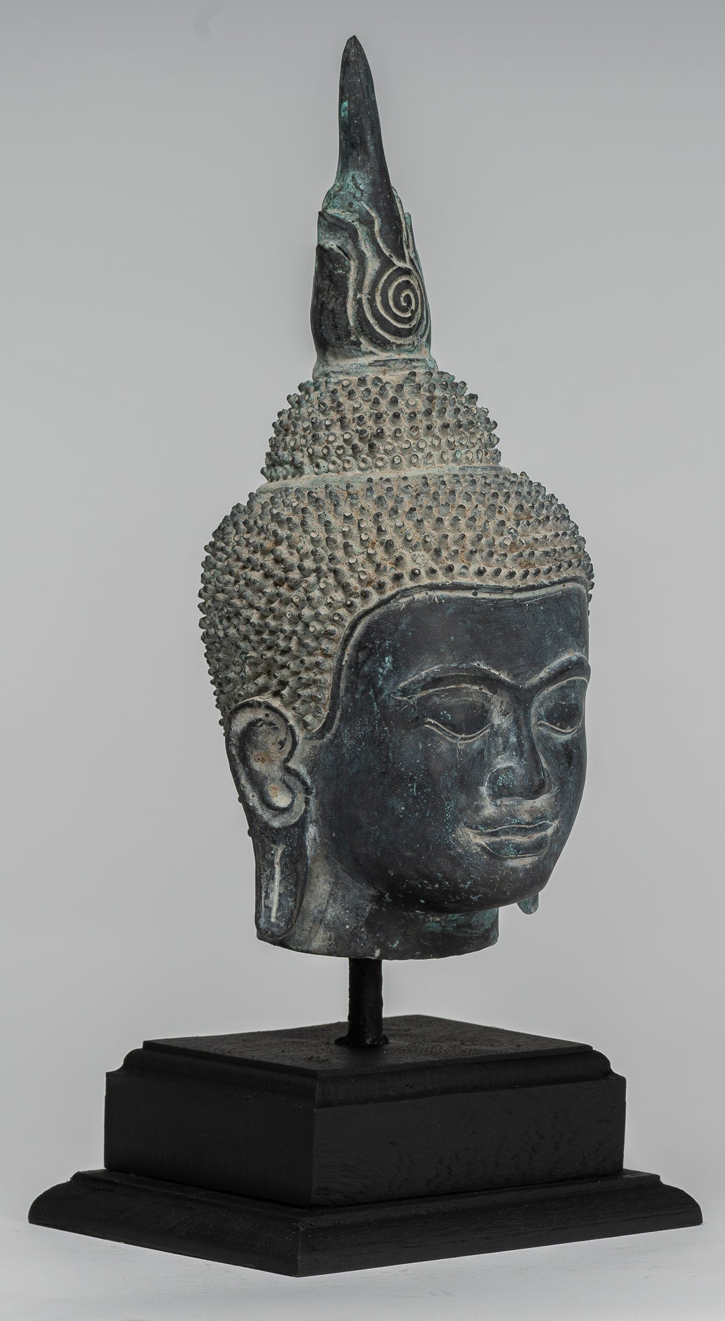 Estatua de Buda - Cabeza de Buda Montada de Bronce Estilo de Bronce Antiguo - 29 cm/12 "