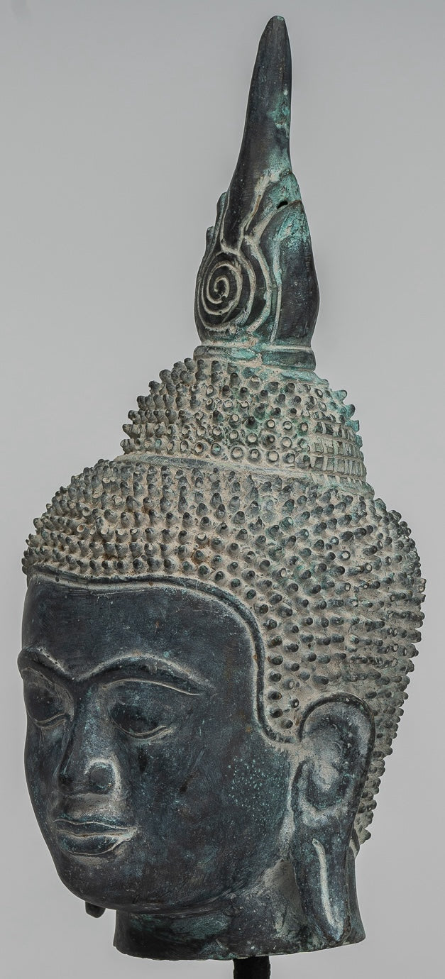 Estatua de Buda - Cabeza de Buda Montada de Bronce Estilo de Bronce Antiguo - 29 cm/12 "