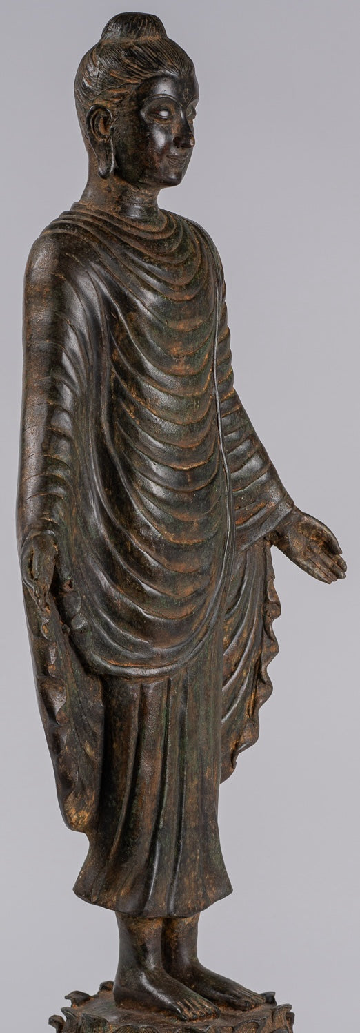 Indian Buddha Statue - Antique Gandhara Style Bronze Standing Buddha Statue - 70cm/28"