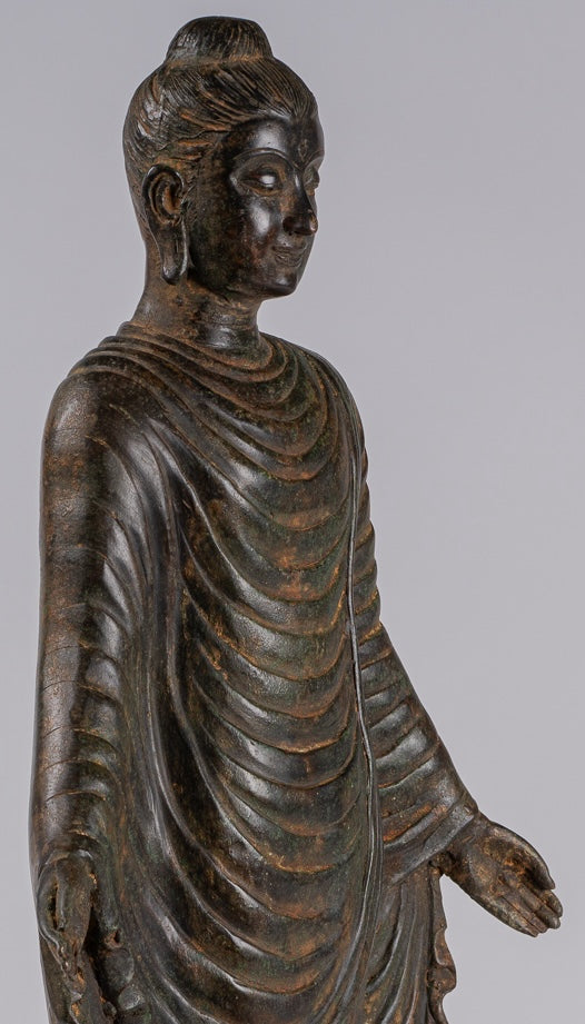 Indian Buddha Statue - Antique Gandhara Style Bronze Standing Buddha Statue - 70cm/28"