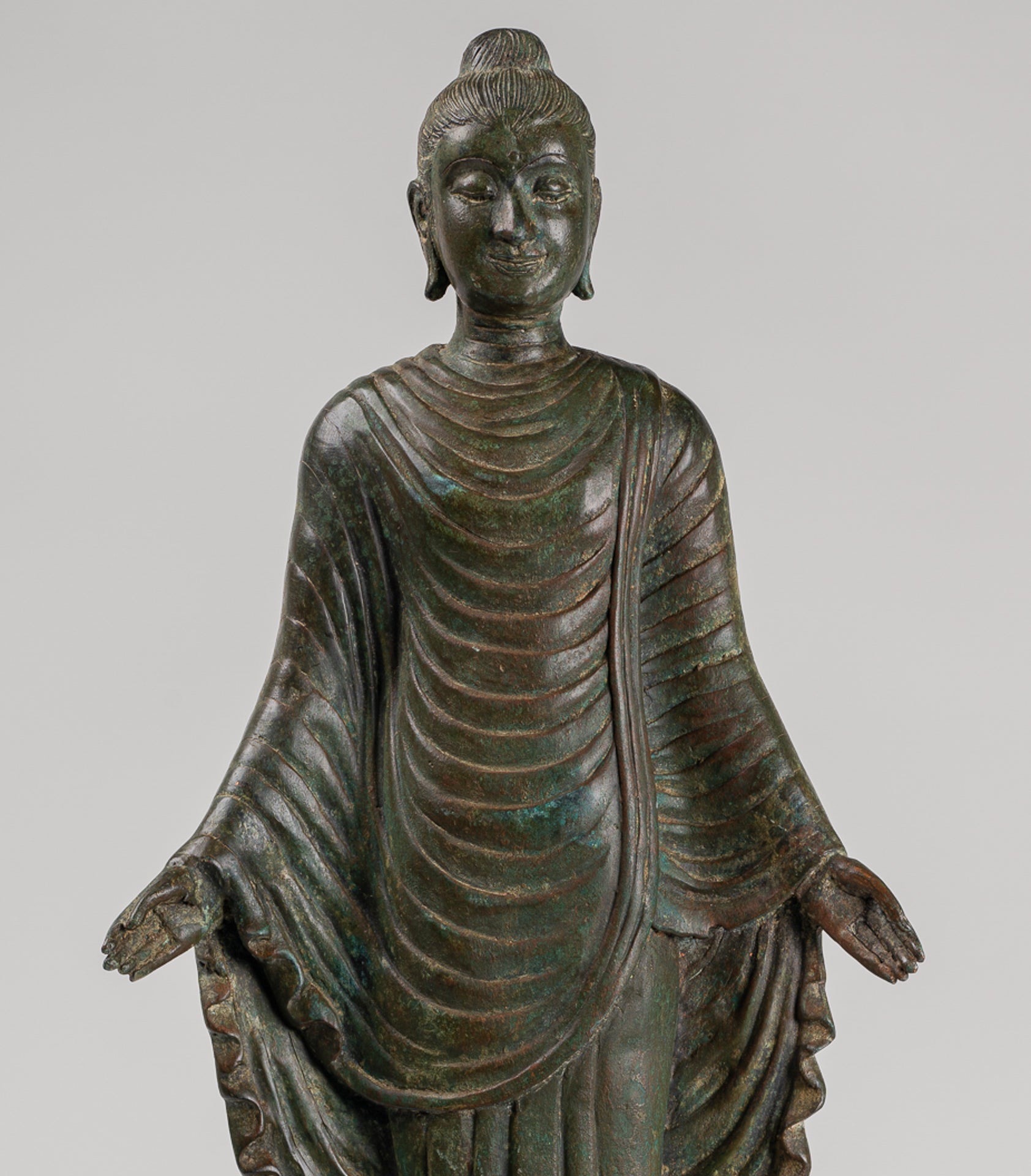 Indian Buddha Statue - Antique Gandhara Style Bronze Standing Buddha Statue - 70cm/28"