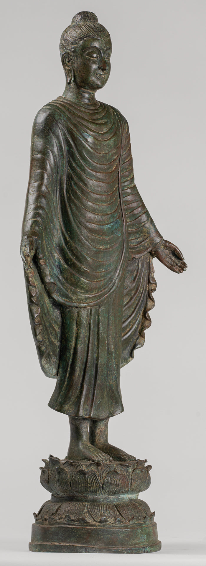 Indian Buddha Statue - Antique Gandhara Style Bronze Standing Buddha Statue - 70cm/28"