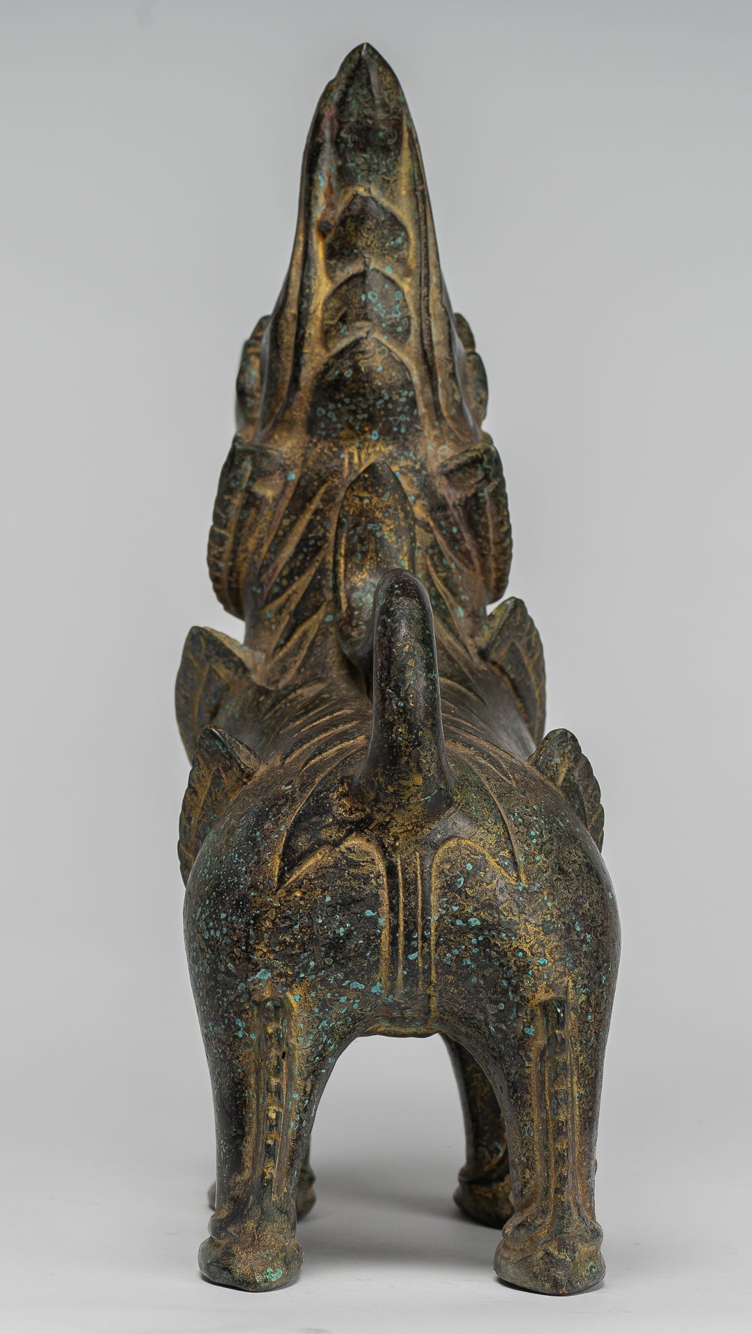 Antique Burmese Style Bronze Standing Chinthe Guardian Temple Lion - 29cm/12"