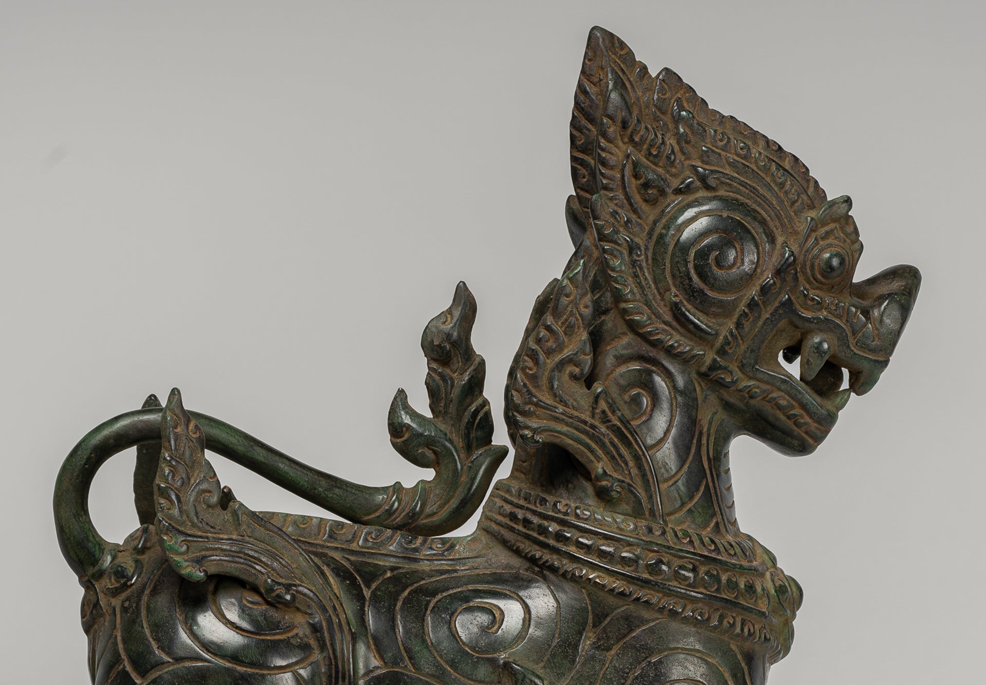 Antique Burmese Style Bronze Standing Chinthe Guardian Temple Lion - 34cm/14"