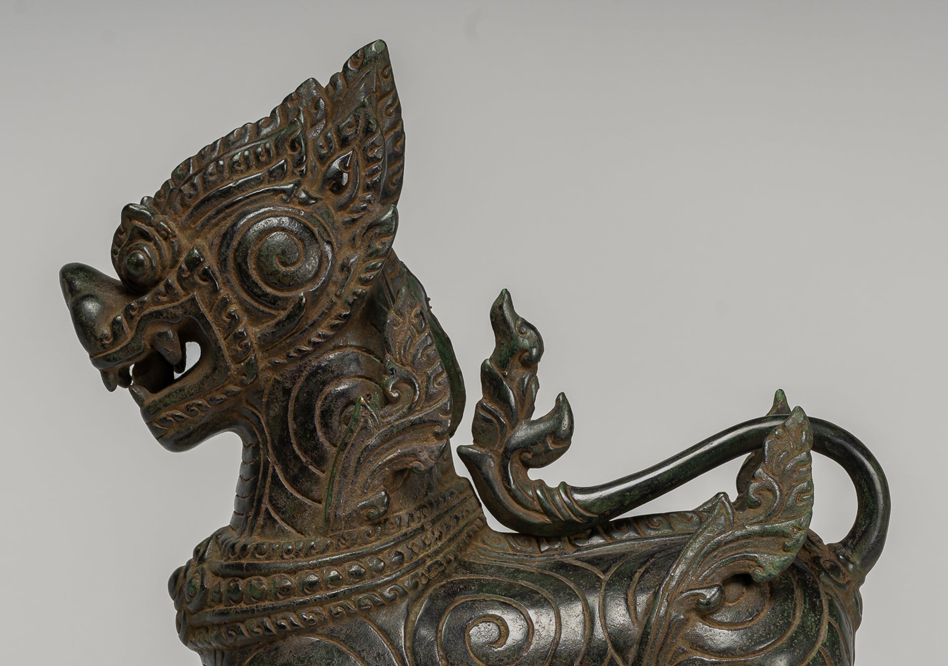 Antique Burmese Style Bronze Standing Chinthe Guardian Temple Lion - 34cm/14"