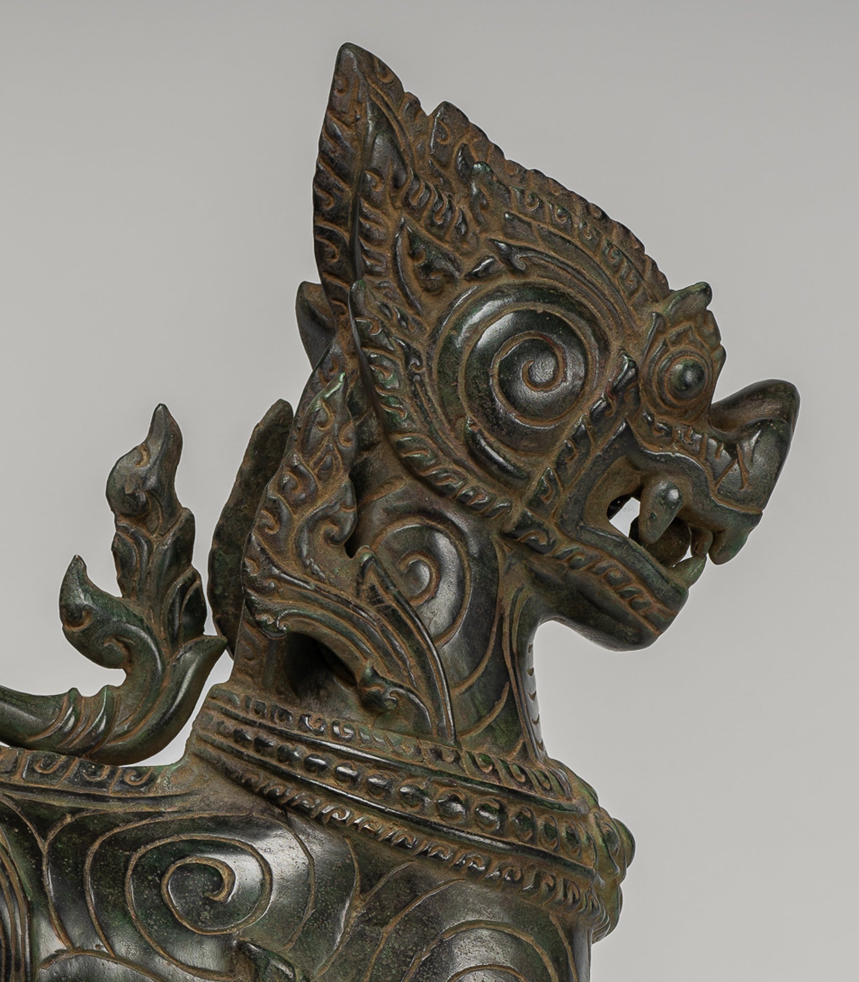 Antique Burmese Style Bronze Standing Chinthe Guardian Temple Lion - 34cm/14"