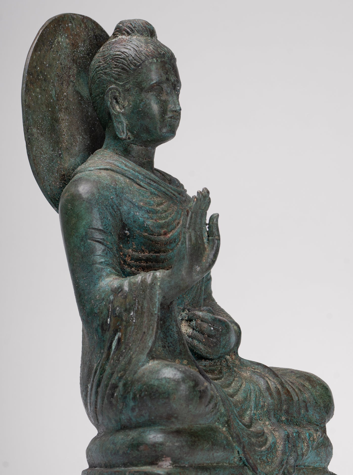 Indian Buddha Statue - Antique Gandhara Style Bronze Protection Buddha Statue - 35cm/14"