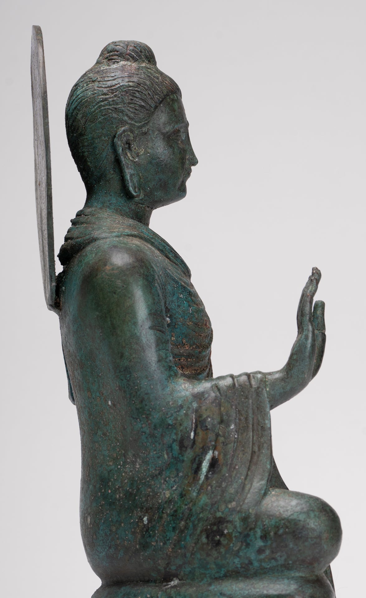 Indian Buddha Statue - Antique Gandhara Style Bronze Protection Buddha Statue - 35cm/14"