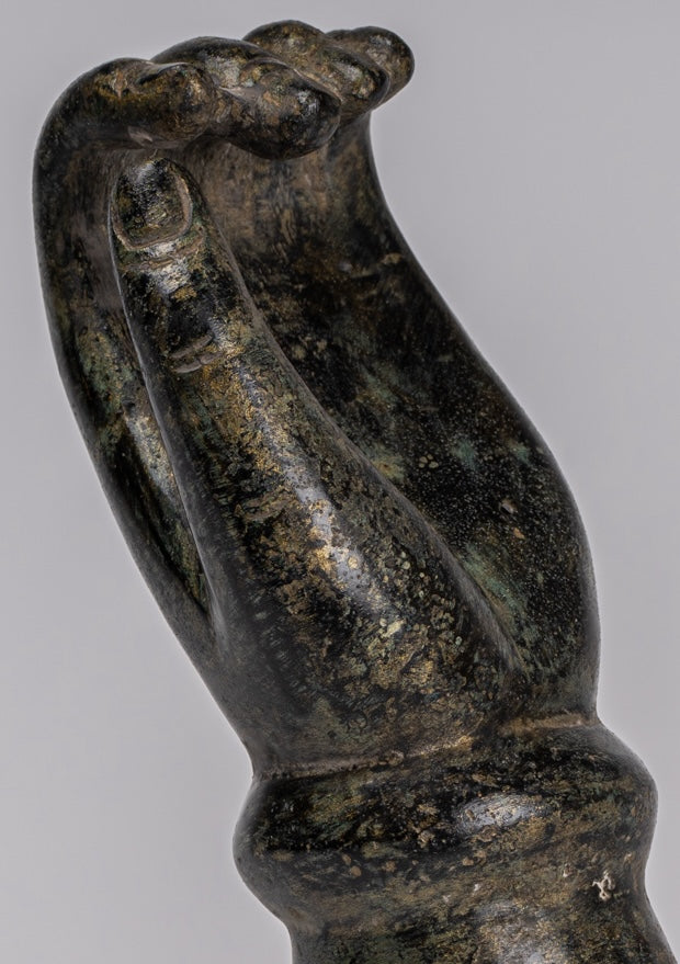 Mounted Antique Khmer Style Southeast Asia Bronze Hand - 24cm/10"