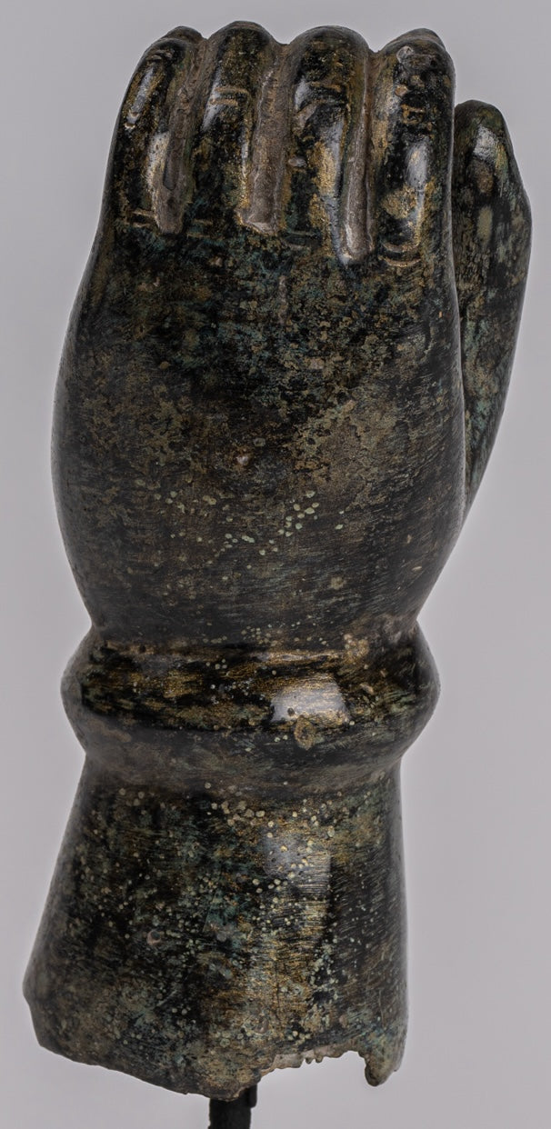 Mounted Antique Khmer Style Southeast Asia Bronze Hand - 24cm/10"