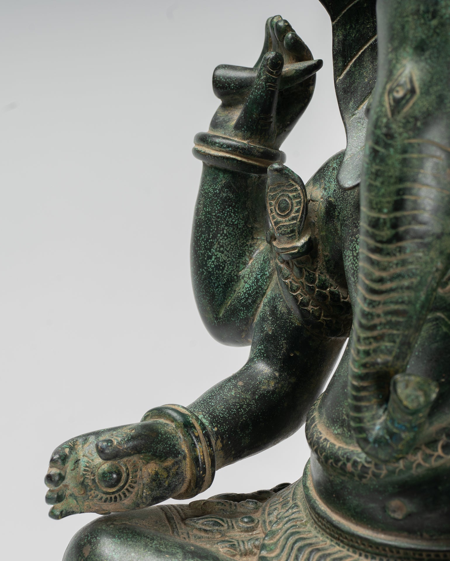 Ganesha Statue - Antique Khmer Style Angkor Wat Bronze Seated Four Arm Ganesh Statue - 40cm/16"