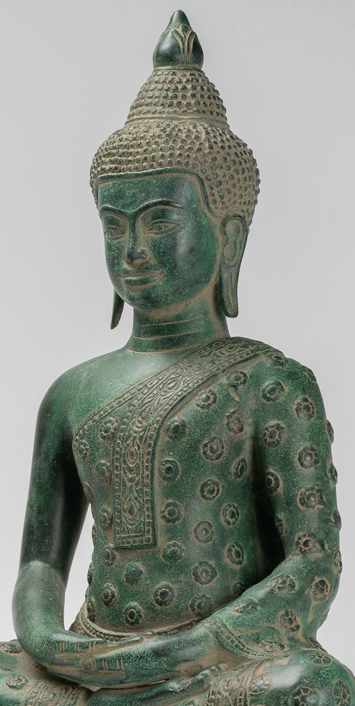Buddha Statue - Antique Khmer Style Bronze Seated Amitabha Meditation Buddha Statue - 44cm/18"