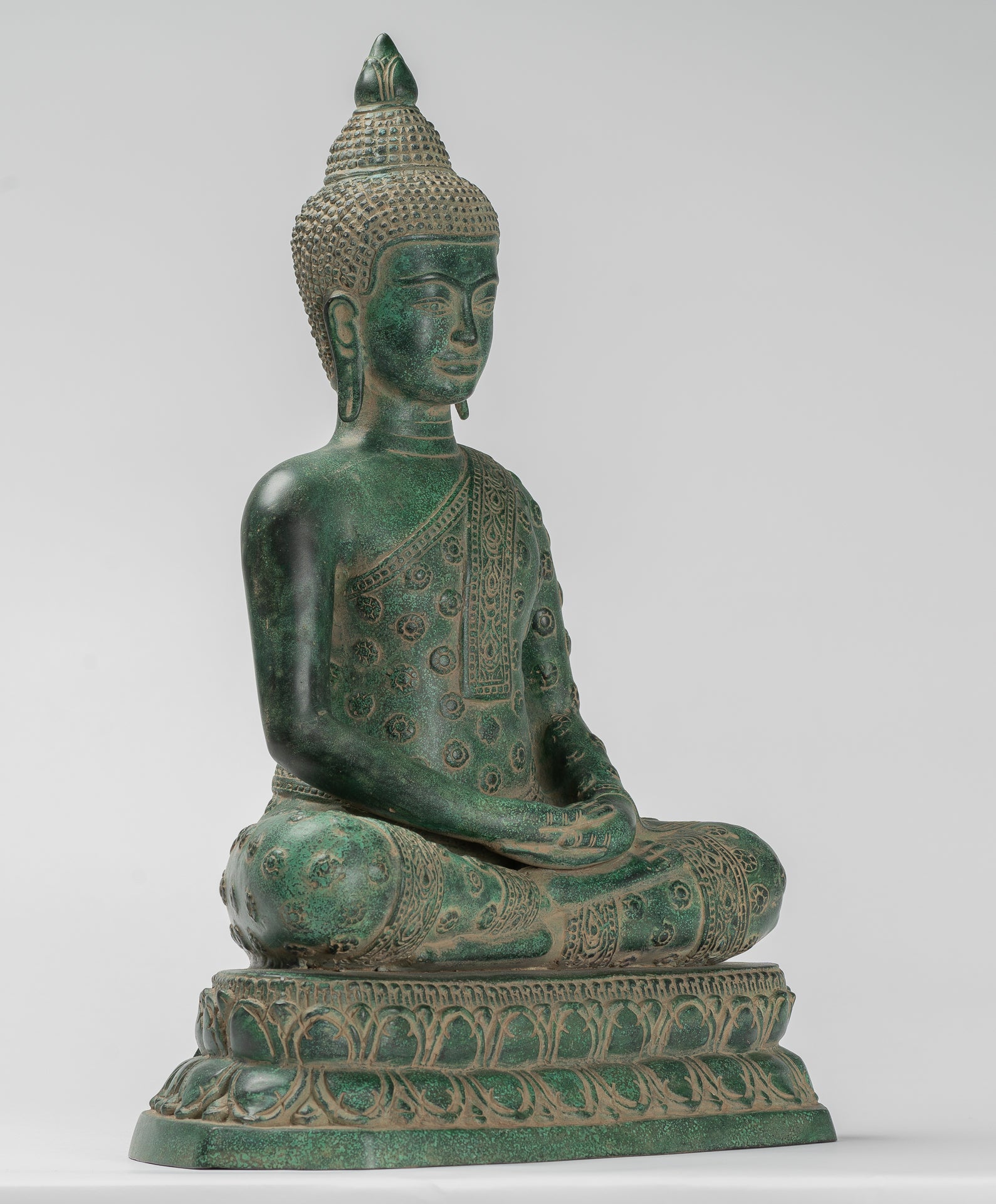 Buddha Statue - Antique Khmer Style Bronze Seated Amitabha Meditation Buddha Statue - 44cm/18"