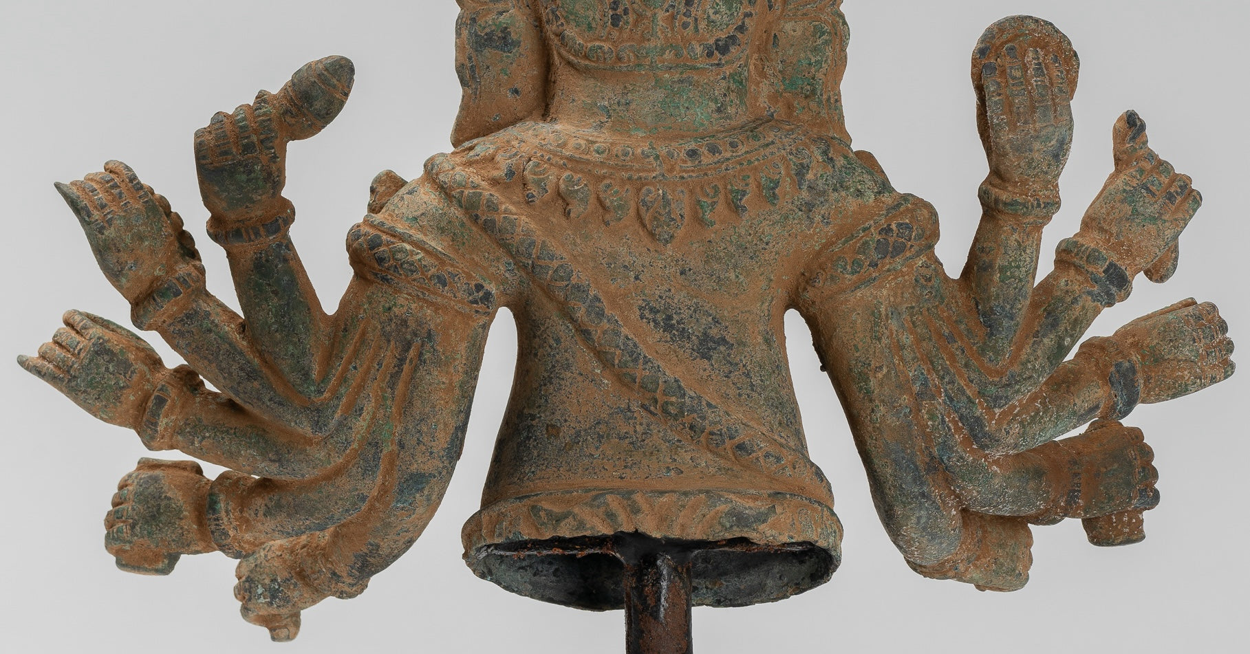 Ganesh Statue - Antique Khmer Style Bronze Mounted Verdigris Ganesha Statue - 39cm/16"