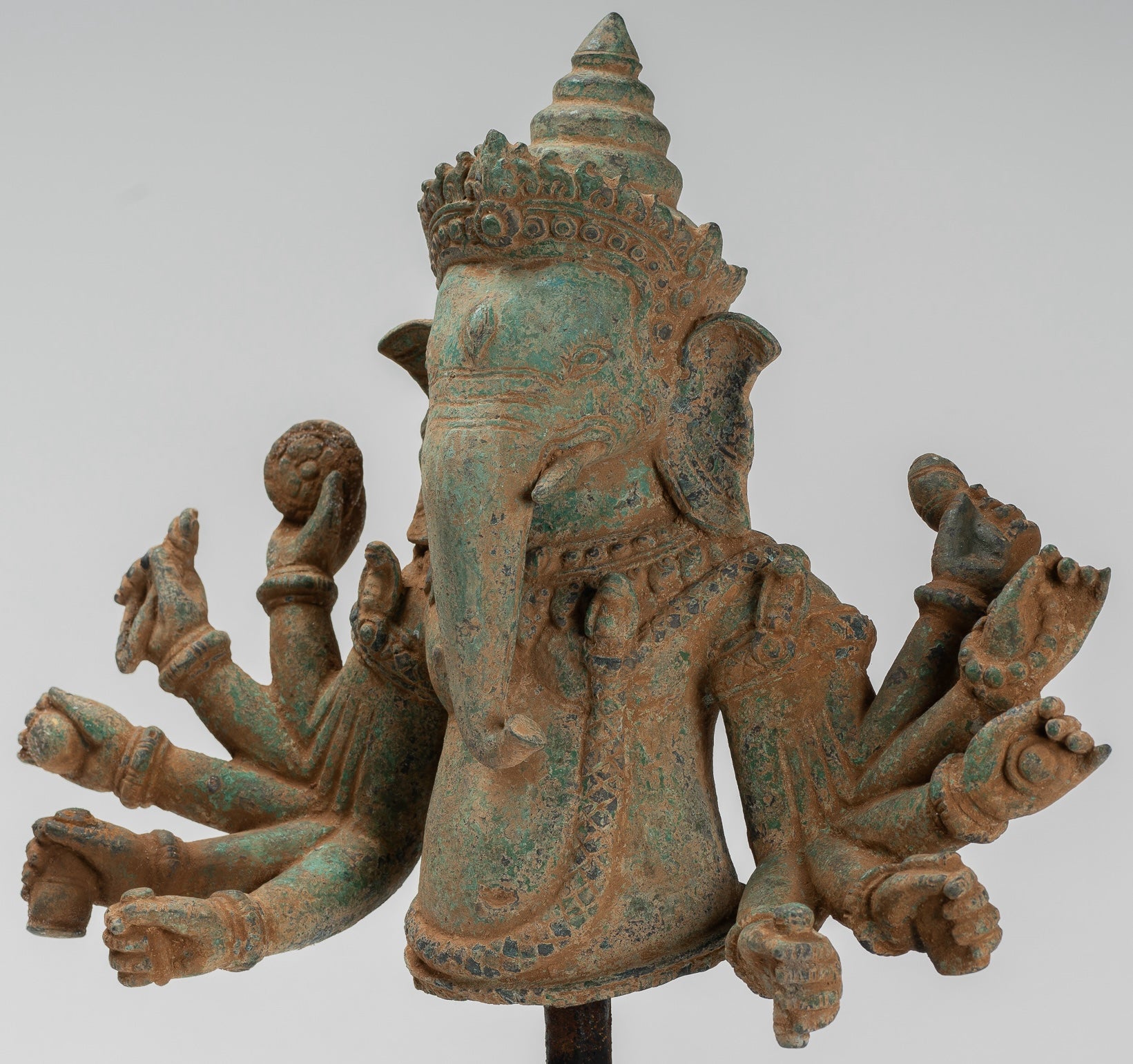 Ganesh Statue - Antique Khmer Style Bronze Mounted Verdigris Ganesha Statue - 39cm/16"