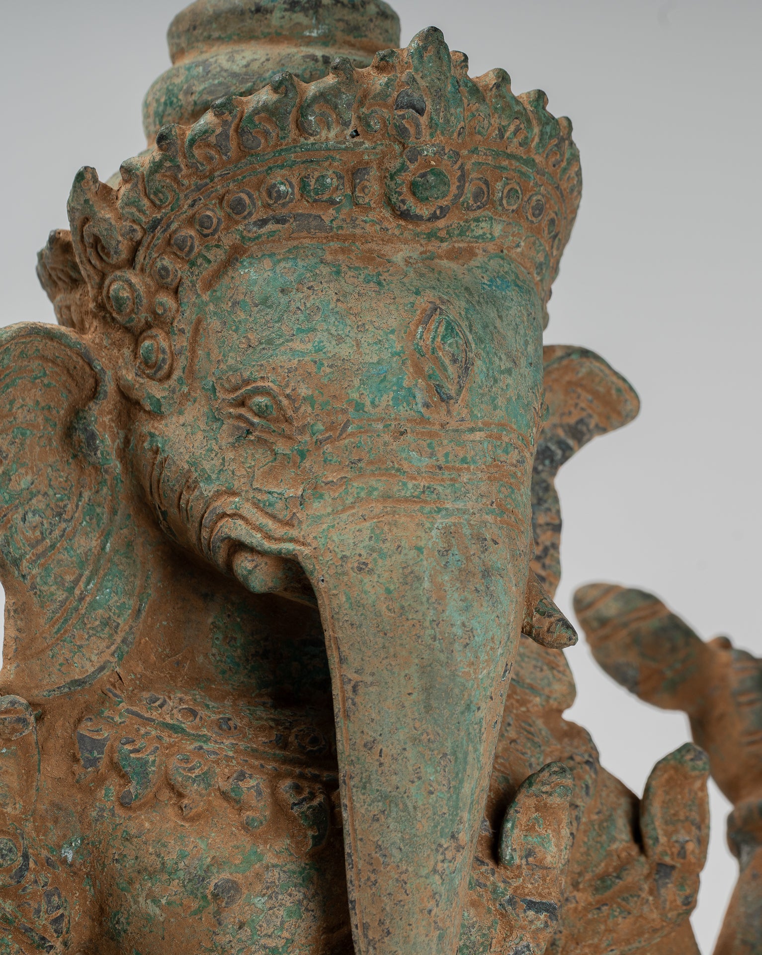 Ganesh Statue - Antique Khmer Style Bronze Mounted Verdigris Ganesha Statue - 39cm/16"