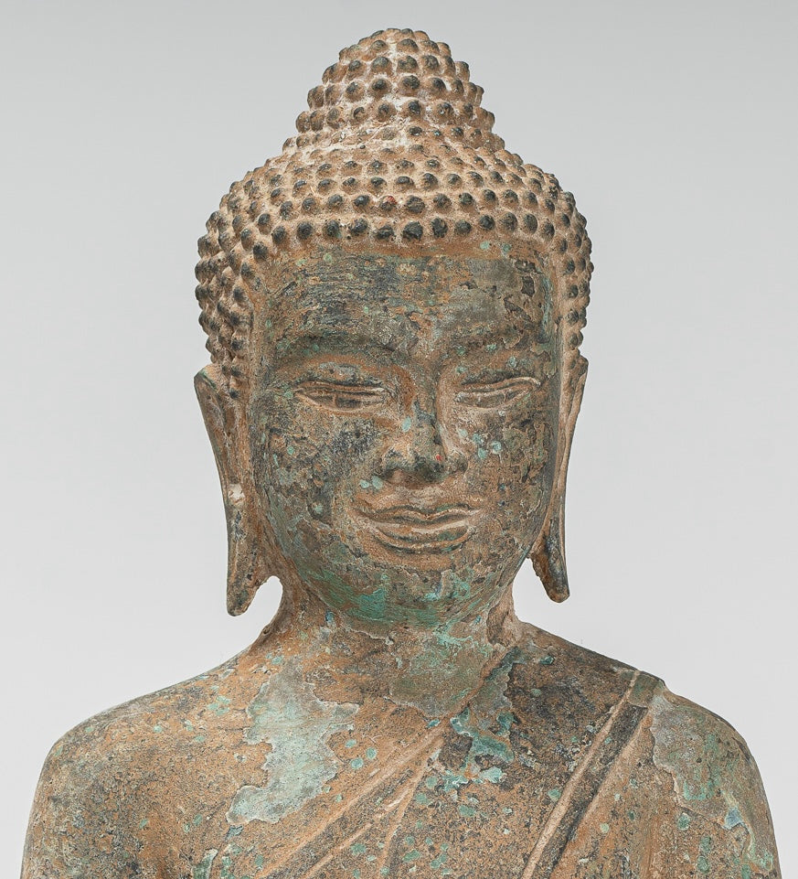 Buddha Statue - Antique Thai Style Bronze Seated Enlightenment Buddha Statue - 26cm/10"