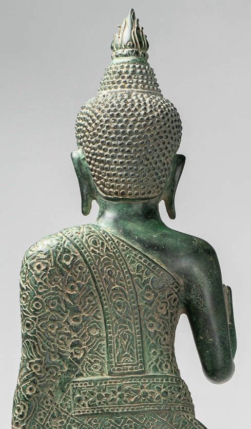 Buddha Statue - Antique Khmer Style Bronze Standing Abhaya Protection Buddha Statue - 65cm/26"